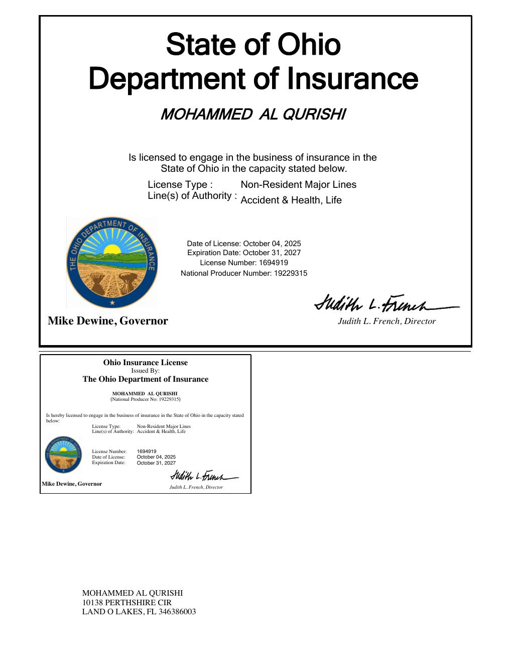 Ohio health insurance license