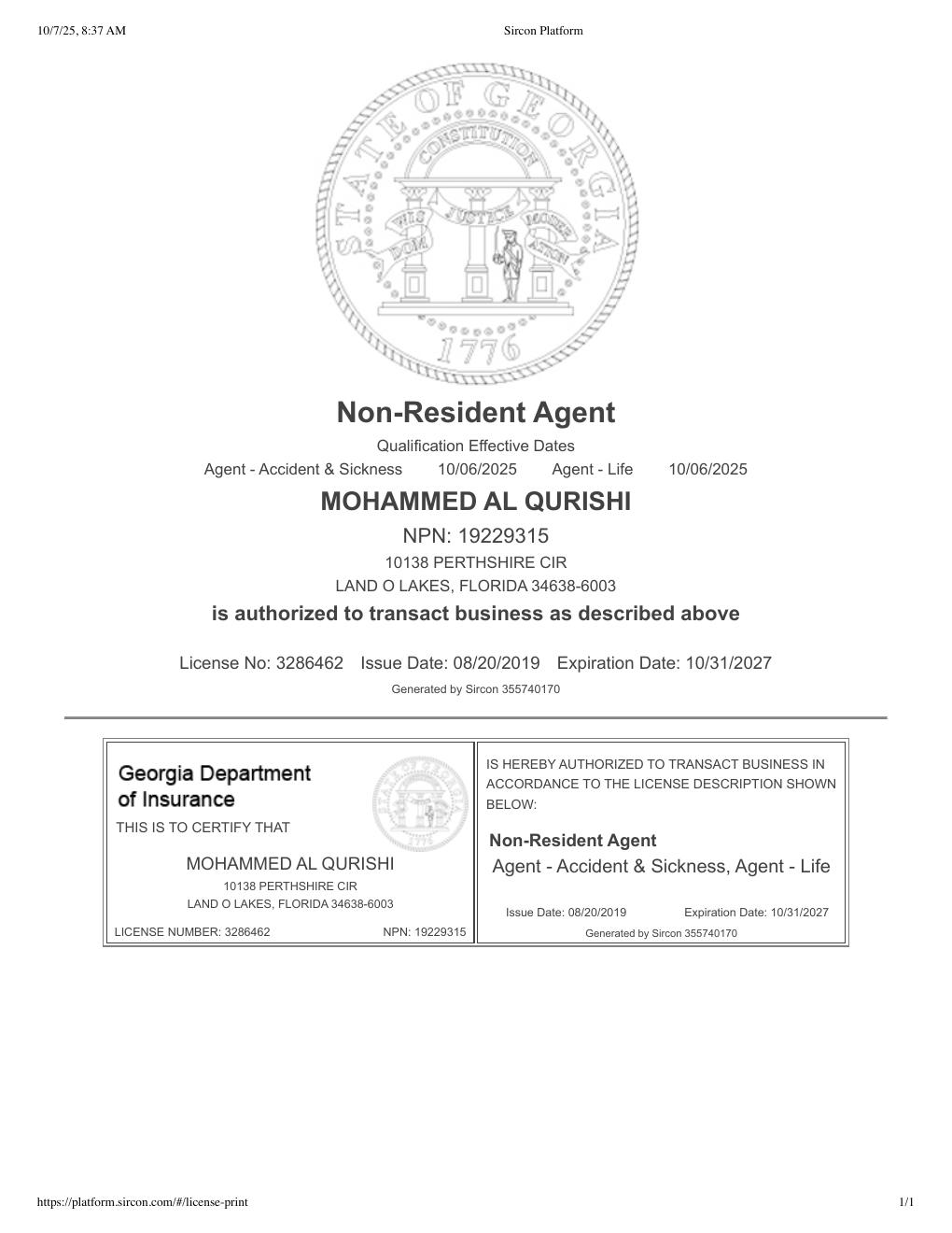 Georgia health insurance license