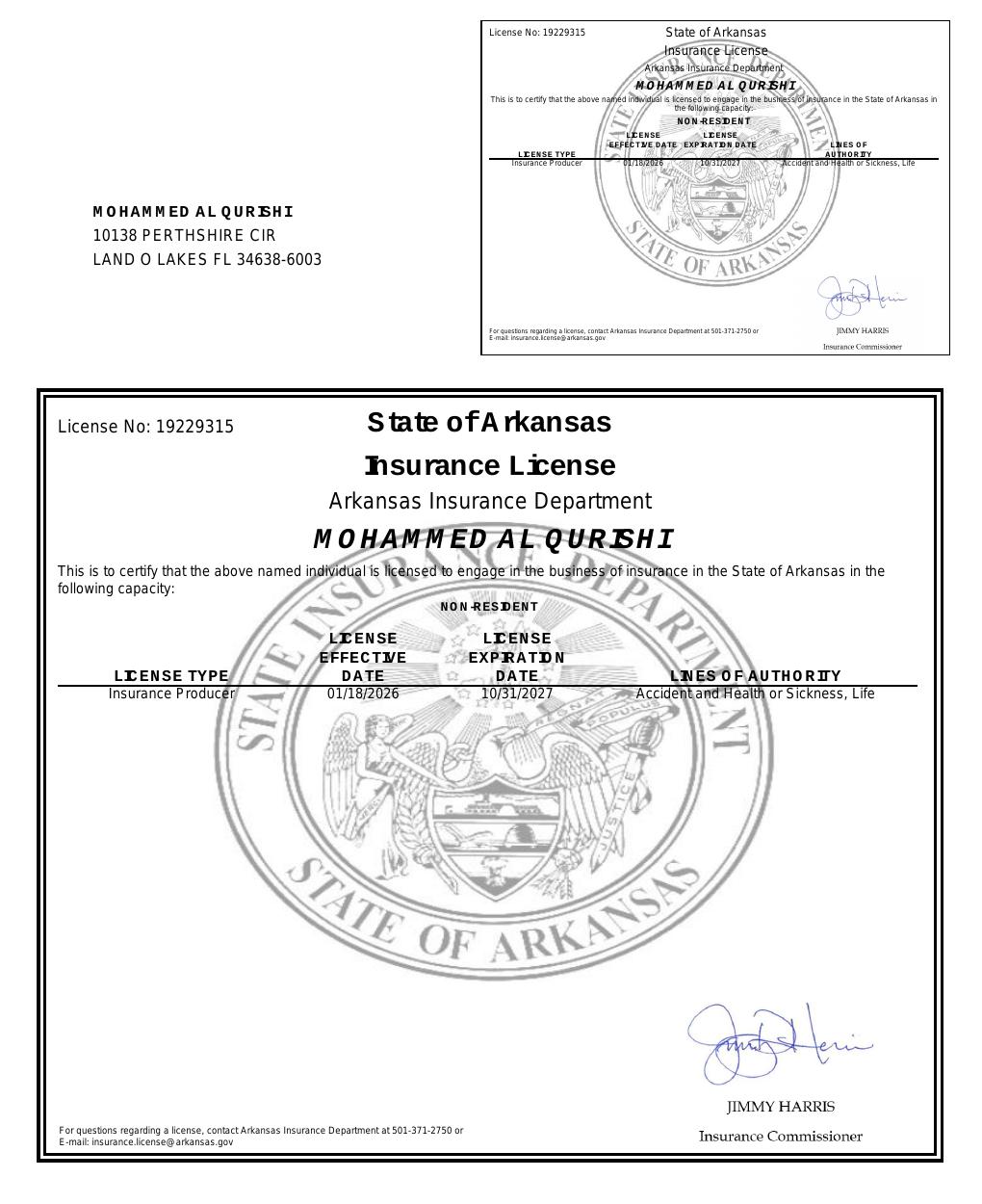 Arkansas health insurance license