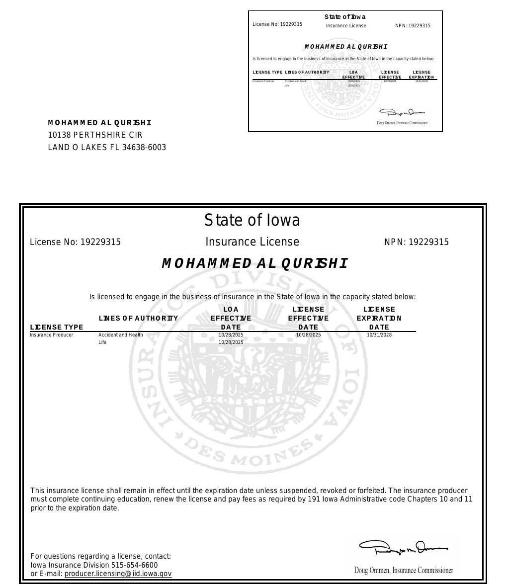 Iowa health insurance license