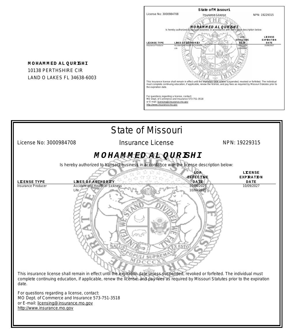 Missouri health insurance license