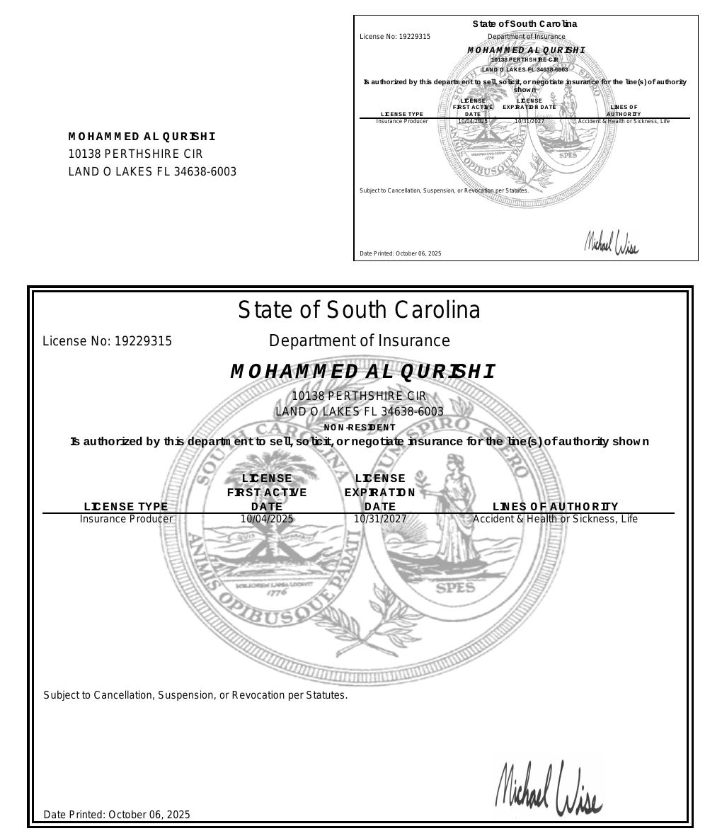 South Carolina health insurance license