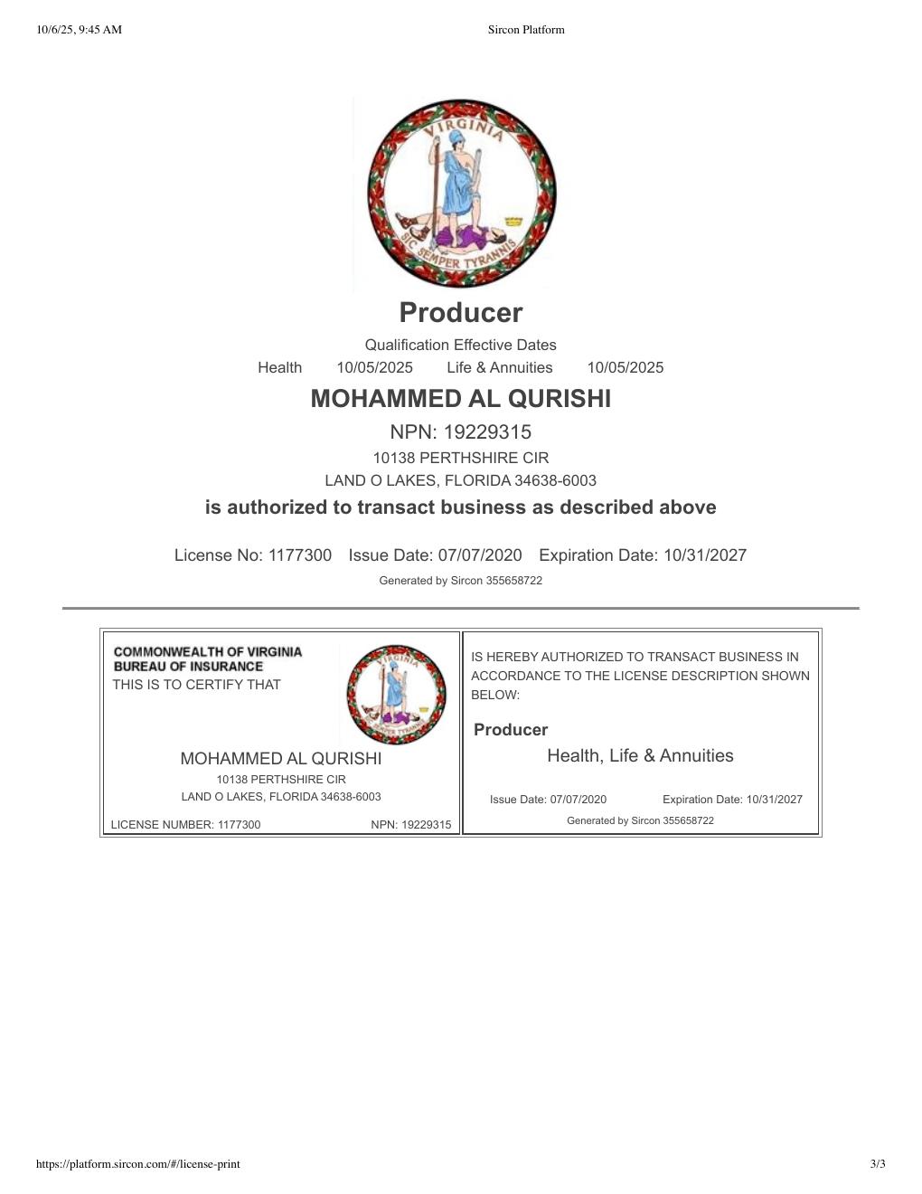 Virginia health insurance license