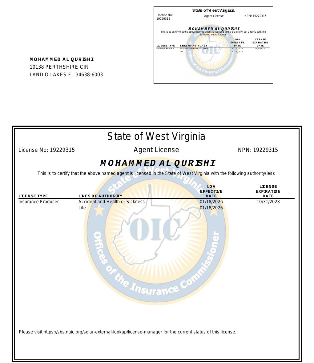 West Virginia health insurance license