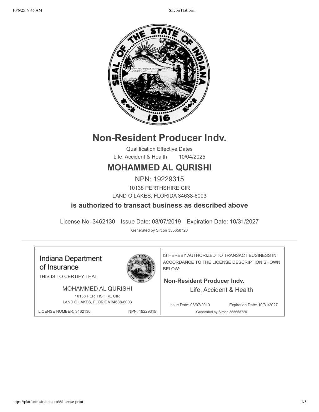 Indiana health insurance license