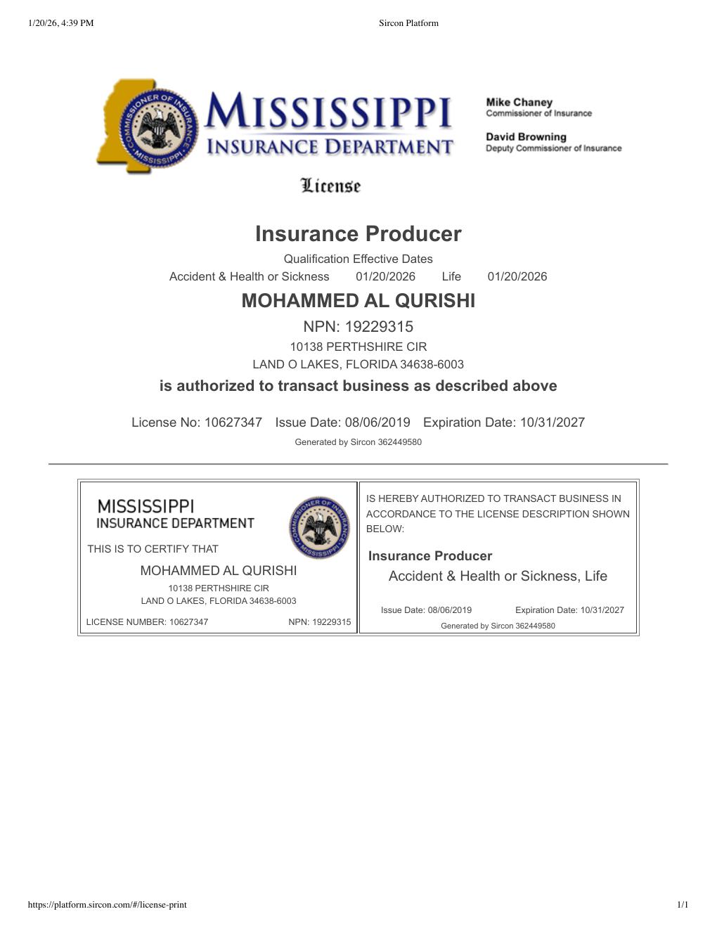 Mississippi health insurance license