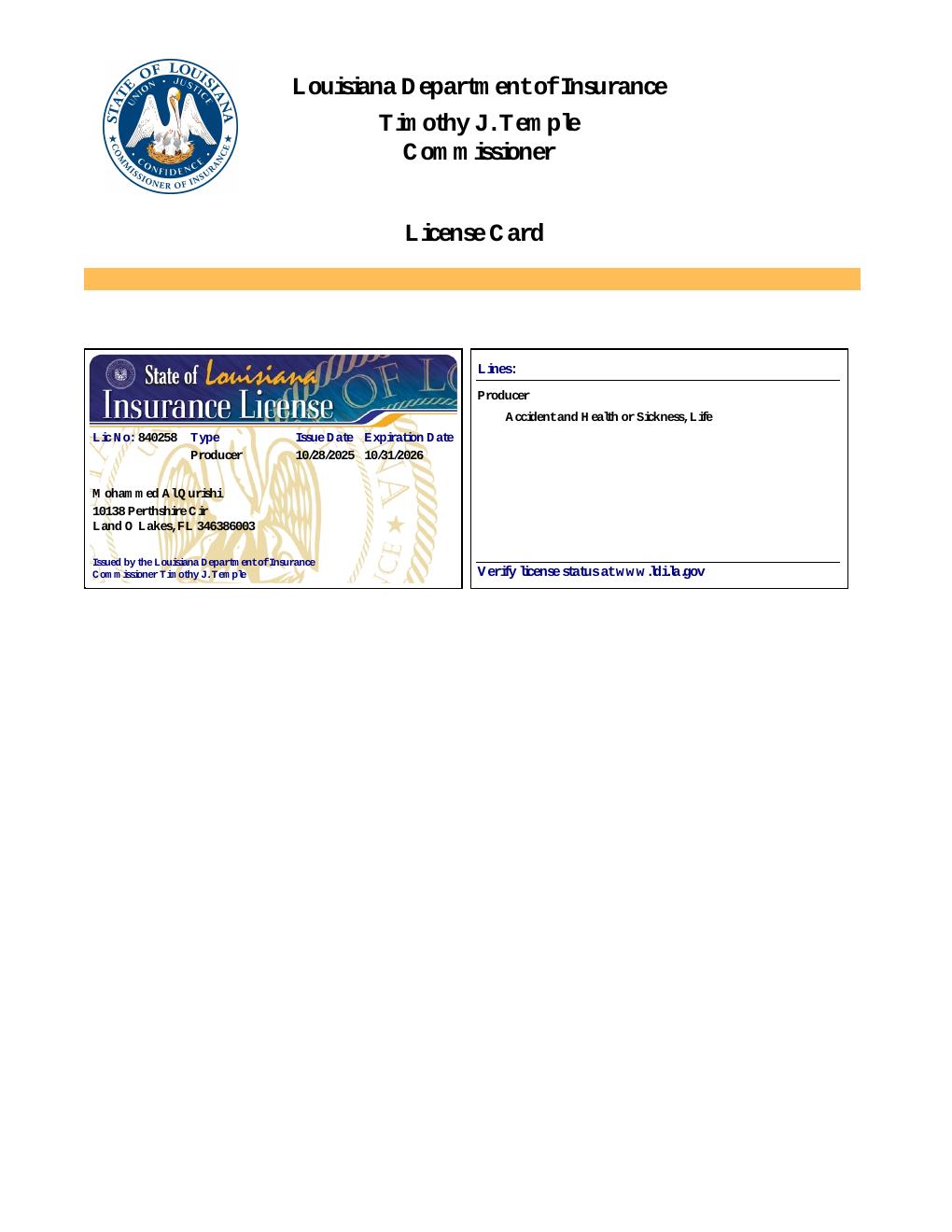 Louisiana health insurance license