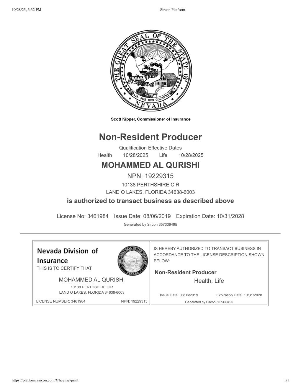 Nevada health insurance license